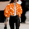 Kobiety Polka Dot Wzorka Krótka kurtka High Street Turtleeck Styl Flowis Flower Jackets Fashion Lantern Rękaw