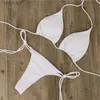 Swim Wear Summer Sexy Solid Bikini Sets Women Tie Side G-String Thong Swimsuit Female Bandage Bathing Suit Brazilian Swimwear BiquiniL240115