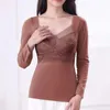 Women's Blouses Stretchy Underwear Top Cozy Winter V-neck Lace Padded Pullover For Women Thick Plush Warm With Seamless Soft