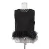 Skirts Hepburn Style Design SenSe Ostrich Hair Patchwork Top 2024 Round Neck Short Solid Color Outerwear Vest For Women