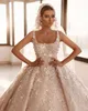 Alonlivn Elegante abito da ballo con fiori 3D Abito da sposa senza maniche Colletto quadrato Abiti da sposa in pizzo lucido