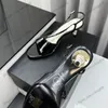 STILETTO FEMMES THEEL SLIPPER DIGNER Patent Leather Dre Shoe With Faux Pearl Sandal Ladie Ladie Addiable à la cheville Slide Girl Girl Outdoor Leiure Shoe