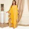 Etniska kläder 2024 Afrikanska klänningar för kvinnor gul långärmad polyester plus storlek klänning kläder muslimska mode abaya