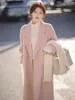 Kvinnlig bly avancerad dubbelsidig kashmir Kvinnor rosa ullrock Koreansk version Lös medellång Hepburn Style Wool Coat 240115