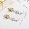 Dangle Earrings Bohemian Girls Original 925 Silver Creative Asymmetric Tassel Flower Jewelry Yellow Cubic Zircon Pendant 30mm Gift