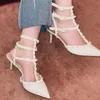 Sandals Shoes Top-level Cage Heels Pumps 6.5cm Kitten Evening Patent Leather Stiletto Heel Pointed Toes Women Luxury Buckle Stud Decoration