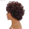 Synthetic Wigs Short Curly Wig Dark Brown Synthetic Wig with Bangs for Women Natural Bob Wigs Heat Resistant Q240115