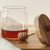 وعاء عسل زجاجي إبداعي 500 مل مع عسل المطبخ المطبخ الدرجة الزجاجية مغلقة جرة أكاسيا خشب العسل جرة 240113