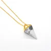 Anhänger-Halsketten, natürlicher Edelstein, Pyramidenspitze, Pendel-Halskette, goldfarbenes Messing, doppelt