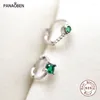 Stud Earrings PANAOBEN 925 Sterling Silver For Women Exquisite Emerald Green Crystal Zircon Petite Geometric Piercing Hoop Earings