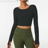 Traceless uit één stuk gevormde cup Yoga Topoutfits met beha naakt Sport T-shirt Hardlopen Fitness Hollow Out Back Gymkleding Dames met lange mouwenEHXA