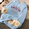 Sweatshirt Womens Winter Losse Letter Print Pluche Dikke Capuchon Warmte Gewatteerde Warme Fleece Gevoerde Trui Top 240115