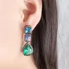 Boucles d'oreilles EYIKA Design Unique carré goutte d'eau bleu vert cristal Zircon bohème longue boucle d'oreille bijoux accessoires pour les femmes