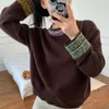 Pulls pour femmes Zessam Couleurs contrastées Jacquard Pull en tricot O-Cou à manches longues Femme Pull Folk-Custom Classique Casual Cosy Lady Top