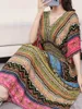 Robe d'été élégante pour filles, Style bohémien, col en V, taille élastique, ample, grande balançoire, imprimé floral, jupe pour femmes, 240115