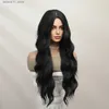 Syntetiska peruker onenonly god kvalitet Syntetiska peruker Hår för kvinnor Long Wave Black Wig Daily Natural Party Cosplay Värmesbeständig Fiber Q240115