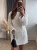 Robes décontractées Brillant Paillettes Dos Creux Out Bowknot Mini Robe Femmes À Manches Longues Slim Court 2024 Femme Vacances Soirée Soirée Looks