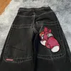 Kadınlar kot jnco y2k sokak kıyafeti hip hop boks eldivenleri grafik bülbeli siyah pantolon erkekler kadın harajuku goth yüksek bel geniş pantolon