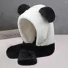 Basker termisk hatt tecknad panda vinter tjock plysch varm mjuk full skydd vindtät mössa för unisex utomhusaktiviteter söt