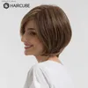 Perruques synthétiques HAIRCUBE perruques synthétiques courtes brunes mélangées avec frange haute température perruques droites Bob mélange 30% perruque de cheveux humains pour les femmes Q240115