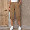 Pantaloni da donna Matita casual Primavera Estate Semplice elastico in vita Bottoni Tasca Pantaloni neri Pantaloni da indossare ogni giorno con polsini arrotolati