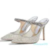 2024 Women Sandals Pumps 100 mm Heel Mules Tulle Famous Pointed Toes Slingback Crystal Ankle Strap Designer Sandal High Heels Shoe