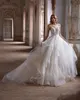 Elegant Sleeveless A Line Wedding Dresses V Neck Puffy Pleat Bridal Gown Sequined Lace vestidos de novia Custom Made