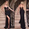 Sexy Mermaid Evening Dresses Spaghetti Straps Crystal Beaded Shiny Side Split Lace Up Prom Gowns Sleeveless Custom Made Party Dresses