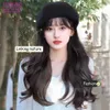 Synthetic Wigs WTB Women's Black Beret Wig Synthetic Long Curly Hair Wig Hat integrated Wig With Bangs Wig Warm Fashion For Women's Q240115