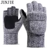 2017 Thick Male Fingerless Gloves Men Wool Winter Warm Exposed Finger Mittens Knitted Warm Flip Half Finger Gloves High Quality283Y