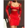 Grundläggande avslappnade klänningar Casual Dresses Halter Y Backless Cut Out Mesh Sheer Corset Mini Dress for Women Party Club Slip Bodycon ELEGAN DH1JT