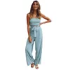 Summer Lady Jumpsuit Casual Off Shoulder Sleeveless Plus Size Cut Out Belted Wide Leg Rompers Women Jumpsuit 240115
