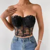 Réservoirs pour femmes Chic fleur maille arête de poisson Camisole vêtements intérieurs extérieur Corset haut court mode taille serrée Sexy soutien-gorge blanc bleu gilet