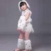 女の子のためのかわいい白い犬の踊りの衣装幼稚園児服子供衣装動物Qerformance317d