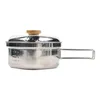 Casseroles Camping Cook Pot en acier inoxydable avec poignée pliable et couvercle petite cuisine pour voyage pique-nique maison sac à dos en plein air