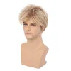 6-inch brown blonde men's wig short hair fringe synthetic fiber matte high temperature silk full head cover240115