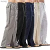 Men's Pants monochrome cotton linen pants with pockets casual men's clothing spring summer autumn FJ5 YQ240115