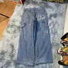 Jeans da donna Streetwear JNCO Baggy Y2K Harajuku Hip Hop Corona grafica ricamo retrò blu uomo donna pantaloni larghi gotici