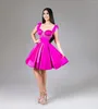 Vestidos casuais rosa cetim joelho comprimento meninas festa fetaher e frisado a linha curta mulheres maxi vestido fúcsia feminino