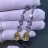 Choucong Brand Dangle Earrings Luxury Jewelry 925 Sterling Silver Water Drop Yellow 5A Cubic Zircon CZ Diamond Gemstones Party Eternity Women Long Drop Earring Gift