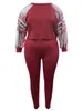 LW Plus Size Autumn Winter Crop Top Plaid Print Pants Set Causal ONeck Long SLeeve TshirtSkinny Trousers Two Piece 240115