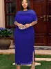 Plus storlek klänningar kvinnor blå tofs lång klänning lapptäcke mesh se genom fest firar händelse tight sommar bodycon sexig prom tillfälle