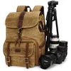 Zubehör Wasserdicht Fotografie Retro Batik Canvas Leder Rucksack Fit 15,4 Zoll Laptop Männer Kameratasche Reisetasche für Canon Nikon Dslr
