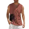 Regatas masculinas Camisetas Homens V Neck para ajuste solto bolso primavera e verão esportes casuais