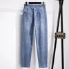 Kvinnors jeans stor storlek 7xl 155 kg sommar elastisk blyertsbyxor midja damer kläder avslappnade kvinnor solida färg denim byxor