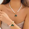 Pendant Necklaces Green Clover Designer Women's Necklace Set Fashion Imitation Pearl Luxury Banquet Wedding Clavicle Chain For Ladies