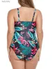 Traje de baño Floral de gran tamaño con estampado de belleza, traje de baño de una pieza para mujer, traje de baño ahuecado, bañistas femeninos, traje de baño para nadar, ropa de playa L240115