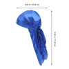 Chapeau Turban à longue queue en soie simulée, chapeau de pirate Baotou chimiothérapie 3 pièces (bleu royal noir blanc)