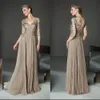 Renda nova elegante da noiva vestidos ver através de manga longa sheer neck apliques lantejoulas vestido de noite até o chão chiffon noivo mãe vestidos de festa mor