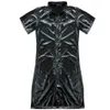 Body flessibile da uomo Maschile sexy body nero con cerniera Catsuit maniche corte tuta discoteca bar clubwear Costume233K